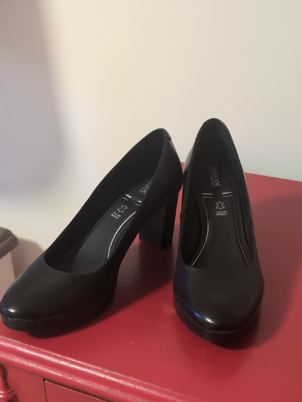 Geox Black Round-Toe Block Heel Pumps